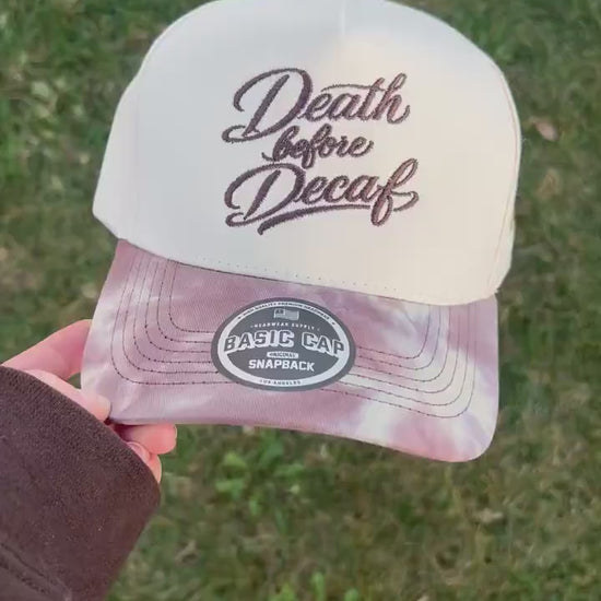 Death Before Decaf Embroidered Hat | Skull Trucker Hat, Coffee Lover Hat, Funny Caffeine Hat, Embroidered Snapback