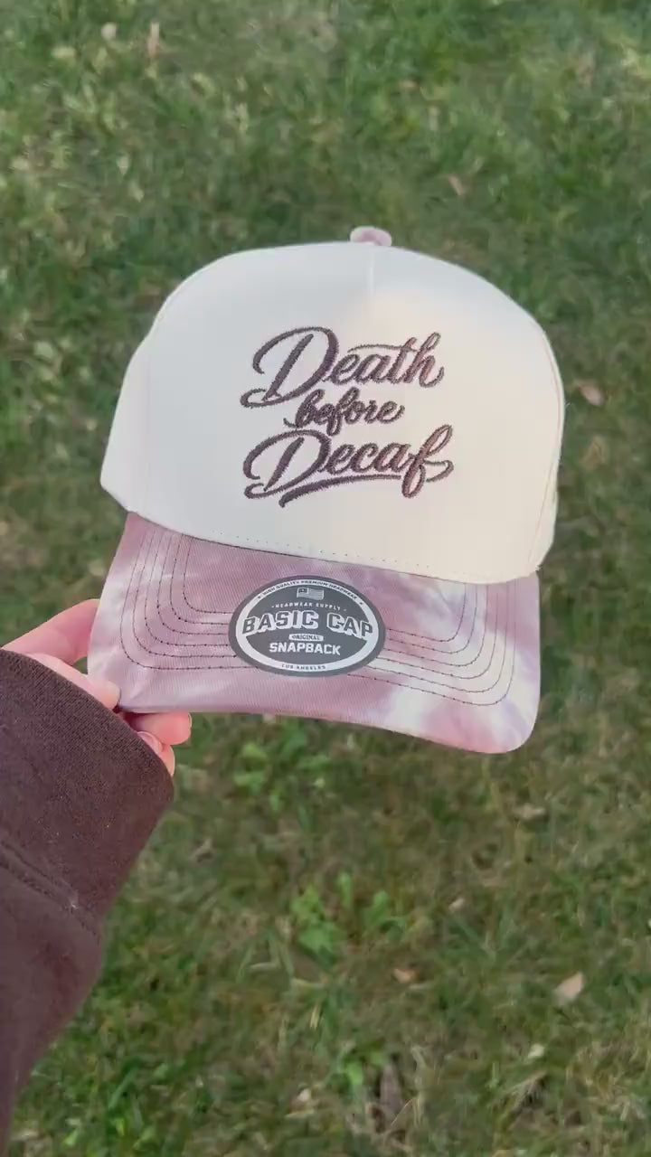 Death Before Decaf Embroidered Hat | Skull Trucker Hat, Coffee Lover Hat, Funny Caffeine Hat, Embroidered Snapback
